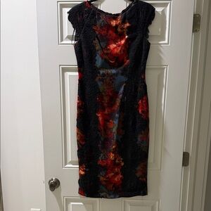 Maggy London Black and Red Floral Midi Dress